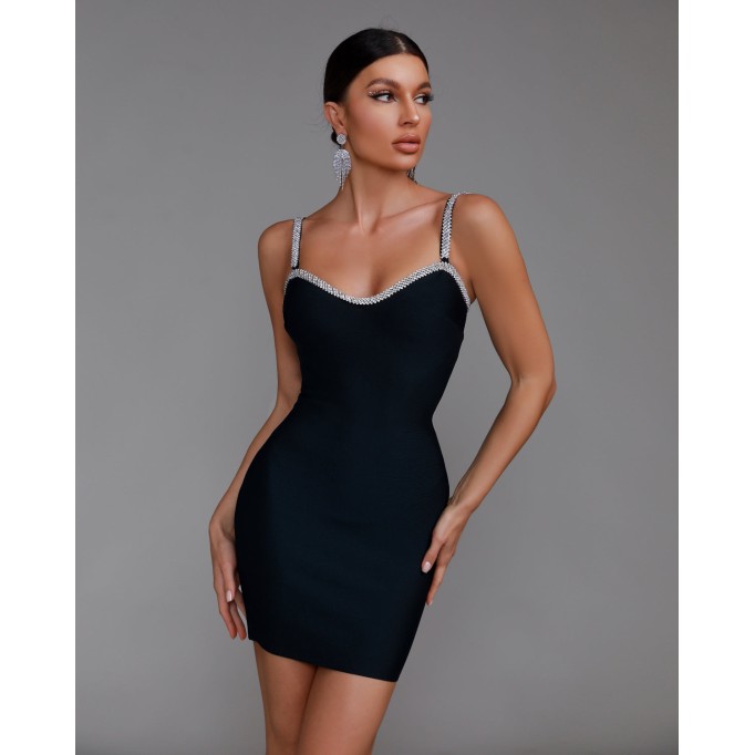 Rhinestone Trim Strappy Mini Bandage Dress