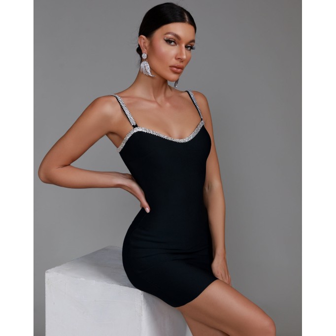 Rhinestone Trim Strappy Mini Bandage Dress