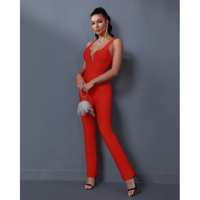 V Neck Backless Bandage Jumpsuit