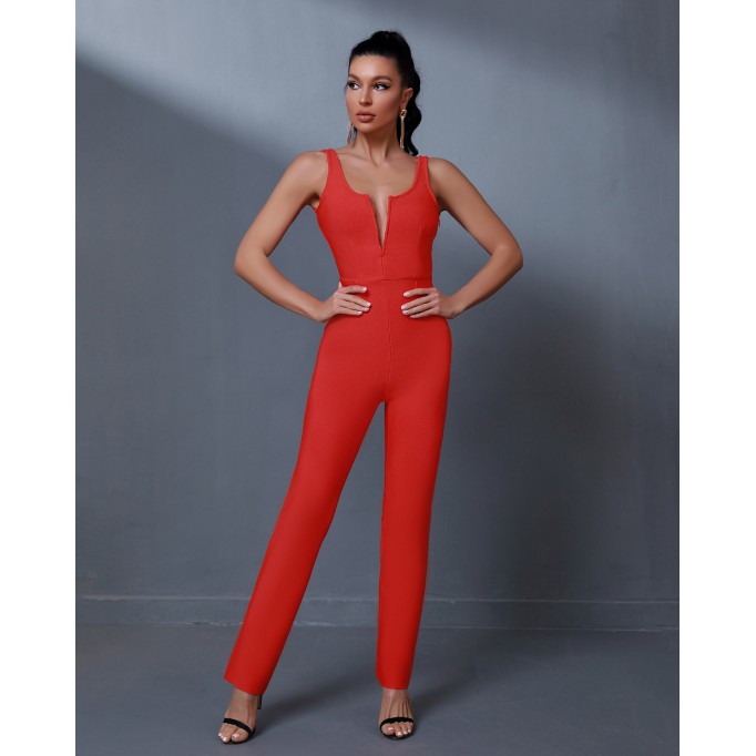 V Neck Backless Bandage Jumpsuit