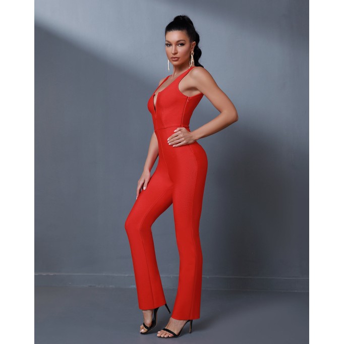 V Neck Backless Bandage Jumpsuit