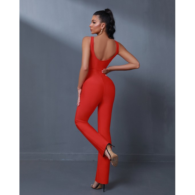 V Neck Backless Bandage Jumpsuit