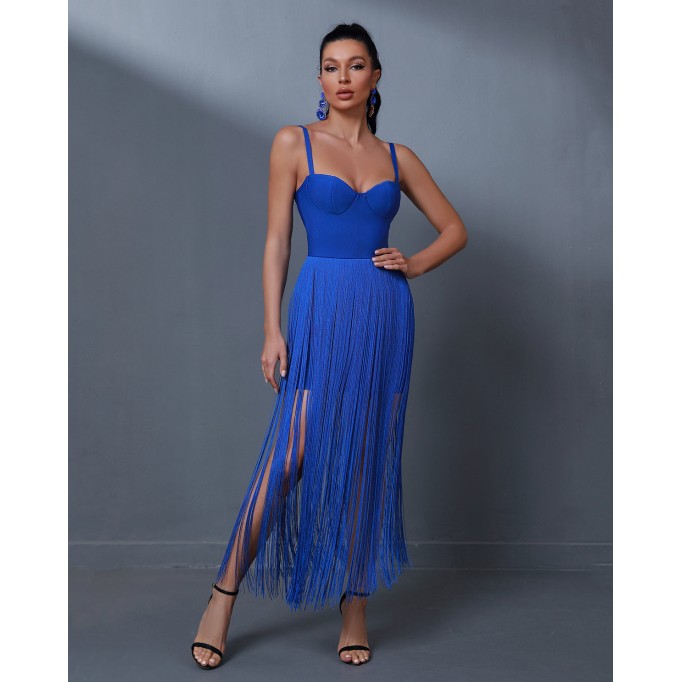 Strappy Tassels Maxi Bandage Dress