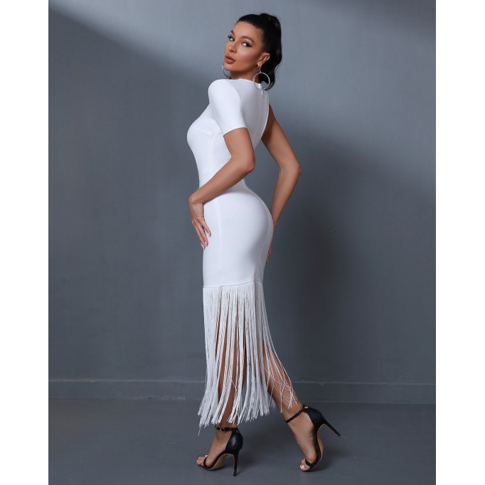 Asymmetric Tassels Maxi Bandage Dress