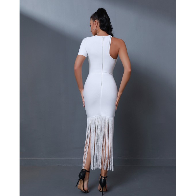 Asymmetric Tassels Maxi Bandage Dress