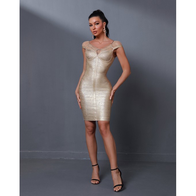 Metallic Bandage Mesh Cocktail Dress