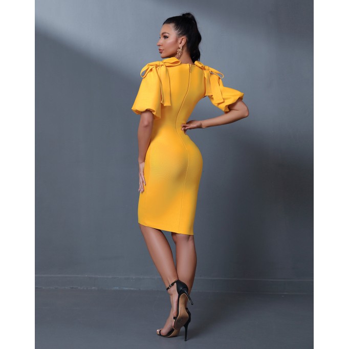 Puff-sleeve Cut Out Bandage Dress