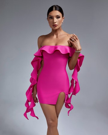 Off Shoulder Ruffle Mini Bandage Dress