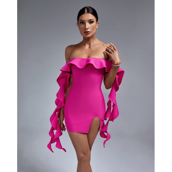 Off Shoulder Ruffle Mini Bandage Dress