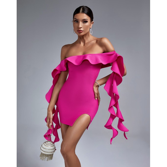 Off Shoulder Ruffle Mini Bandage Dress