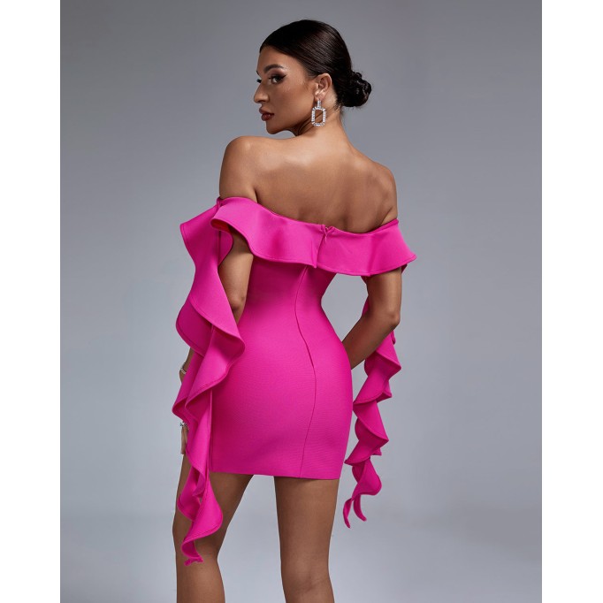 Off Shoulder Ruffle Mini Bandage Dress