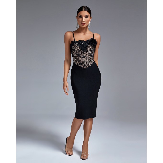 Lace Floral Bandage Backless Dress