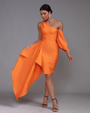 One Shoulder Bandage Draped Dress