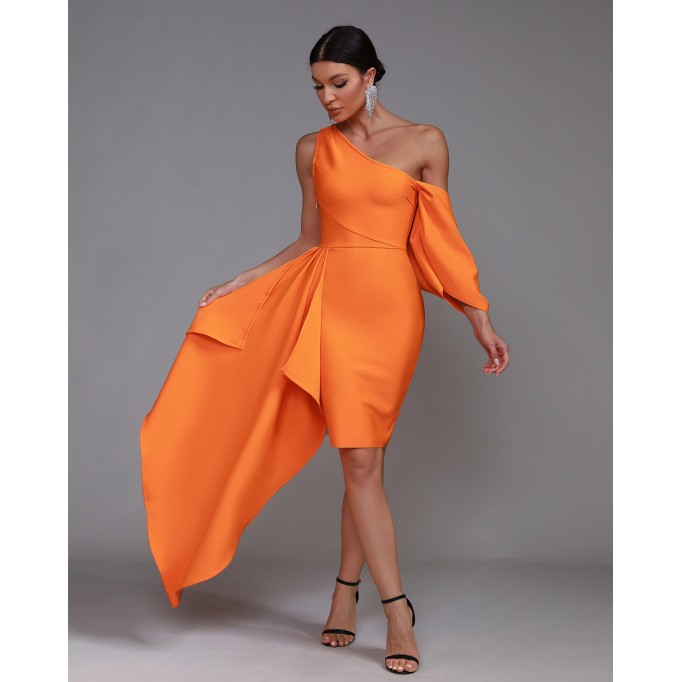 One Shoulder Bandage Draped Dress