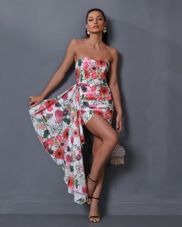 Floral Print Draped Mini Dress