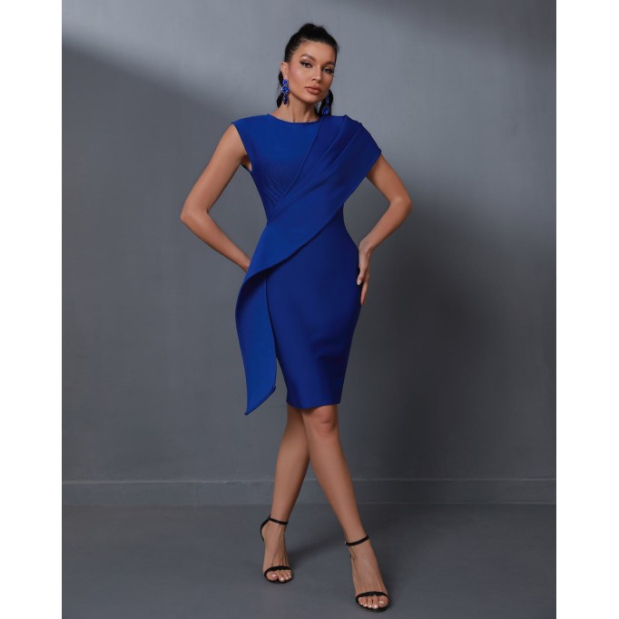 Crewneck Ruffle Draped Bandage Dress