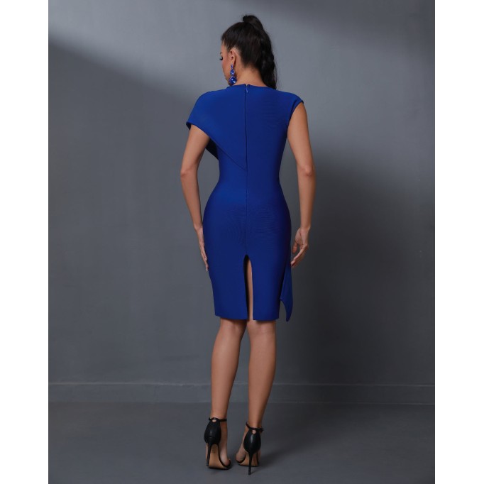 Crewneck Ruffle Draped Bandage Dress