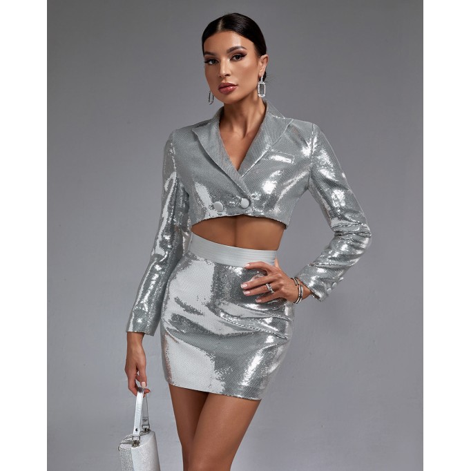 Sequin Blazer & Mini Skirt Set