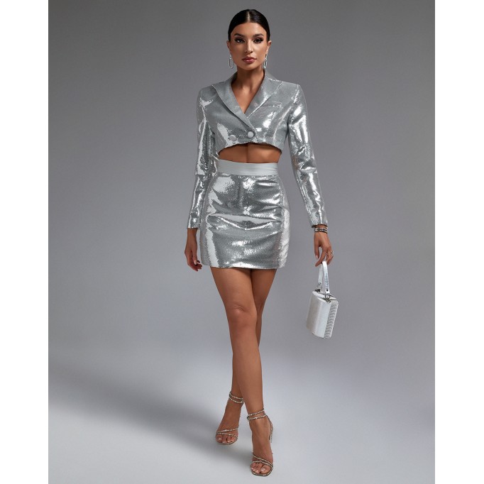 Sequin Blazer & Mini Skirt Set