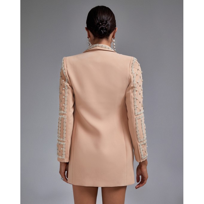 Pearl Embellished Shawl Lapel Blazer