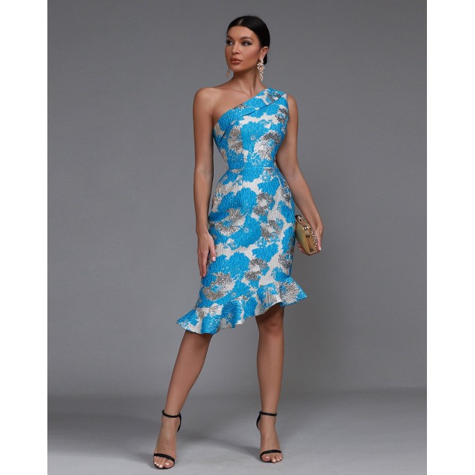 Slanted Shoulde Fishtail Midi Dress