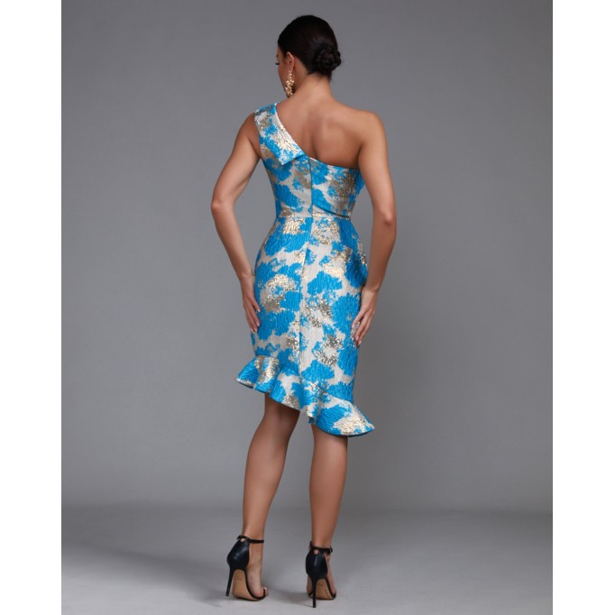 Slanted Shoulde Fishtail Midi Dress