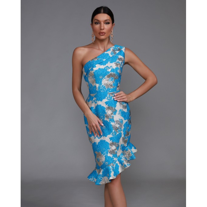 Slanted Shoulde Fishtail Midi Dress