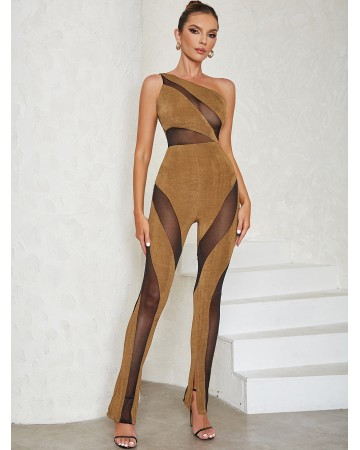 One Shoulder Sleeveless Slit Bodycon Jumpsuit HB0125