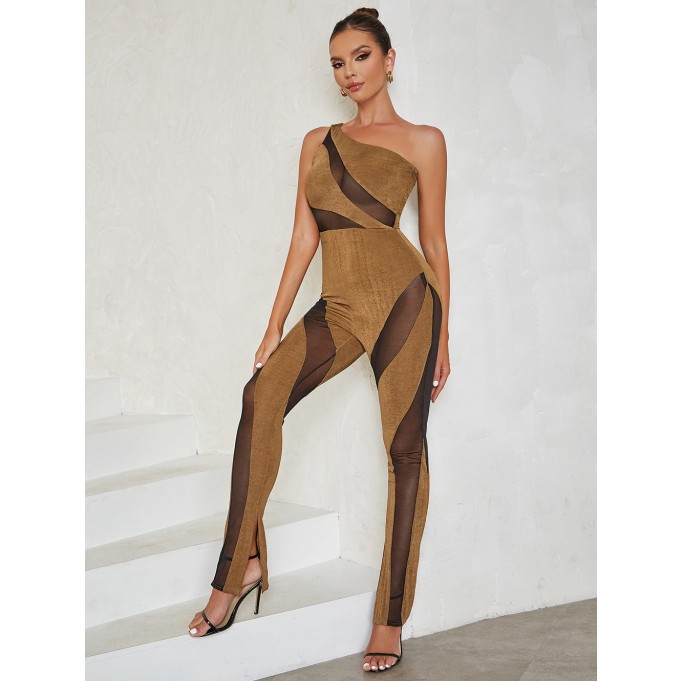 One Shoulder Sleeveless Slit Bodycon Jumpsuit HB0125