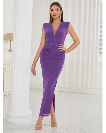 V Neck Sleeveless Sequins Maxi Bodycon Dress HB0150