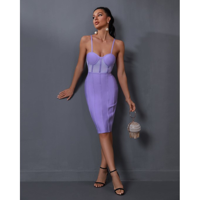 Strappy Stripe Mesh Bandage Dress