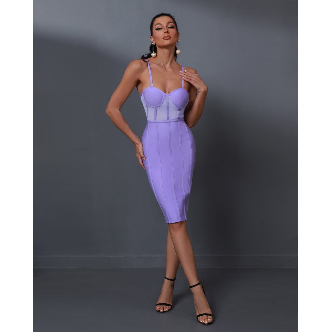 Strappy Stripe Mesh Bandage Dress