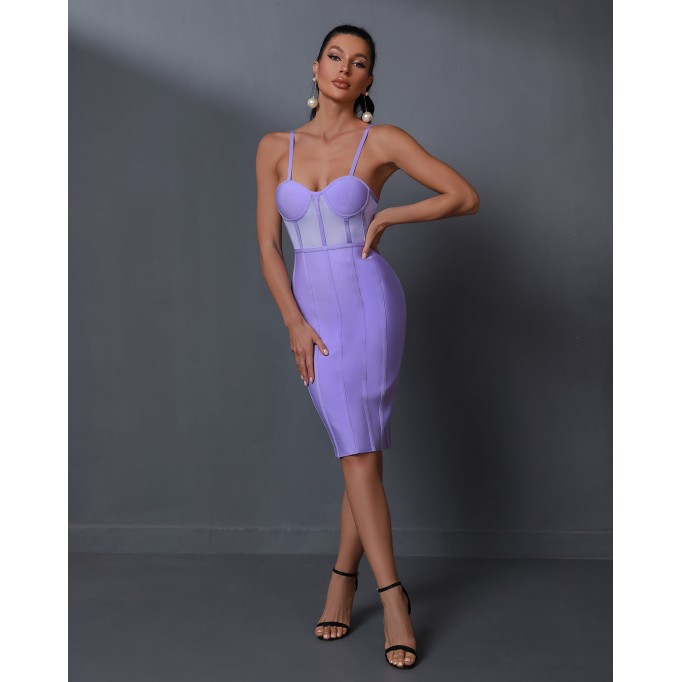 Strappy Stripe Mesh Bandage Dress