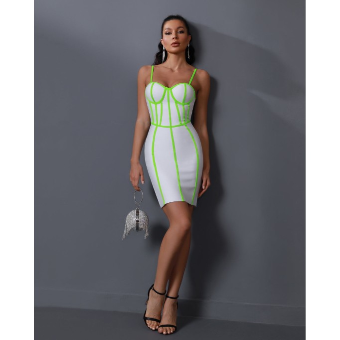 Green Striped Strap Bandage Dress