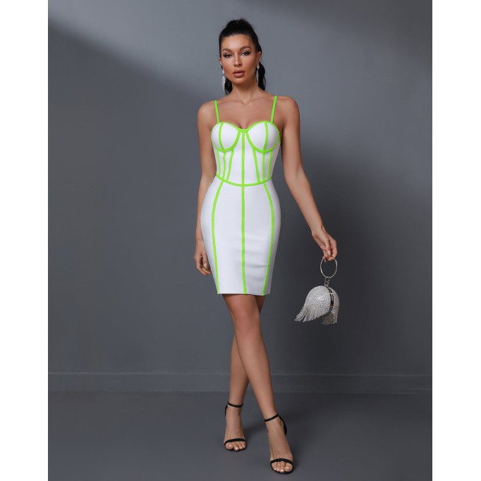 Green Striped Strap Bandage Dress