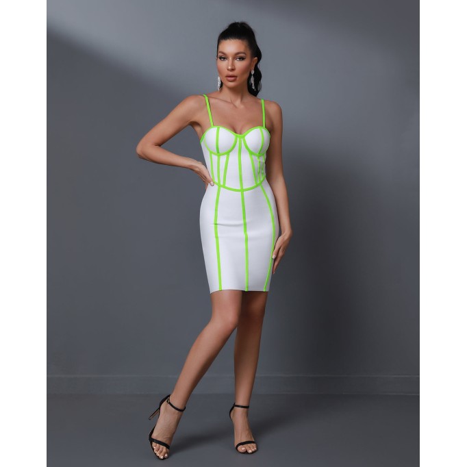 Green Striped Strap Bandage Dress