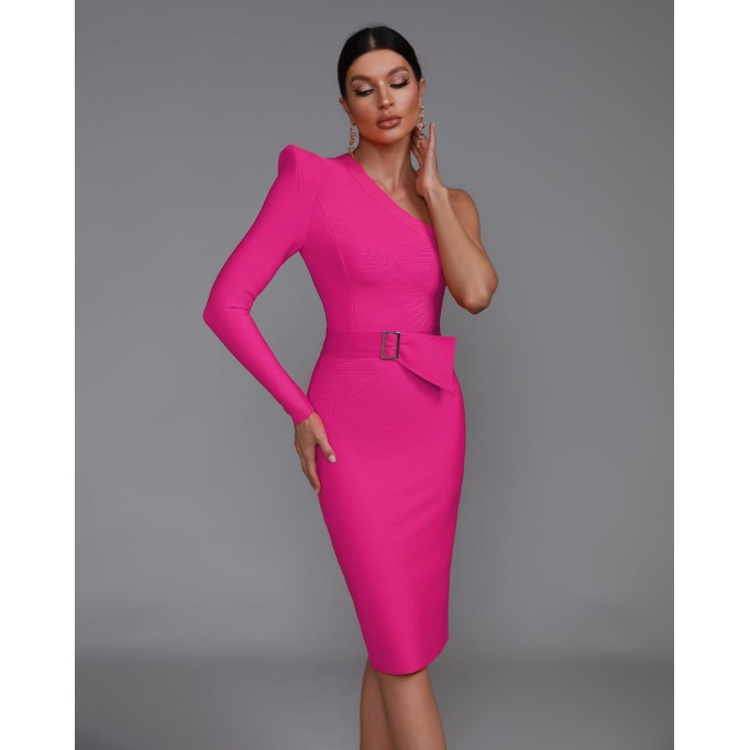 One Shoulder Waist Tight Belt Bandage Dress