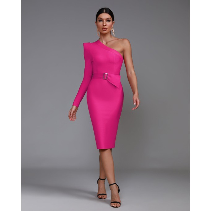 One Shoulder Waist Tight Belt Bandage Dress