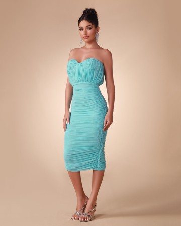 Strapless Ruched Midi Dress