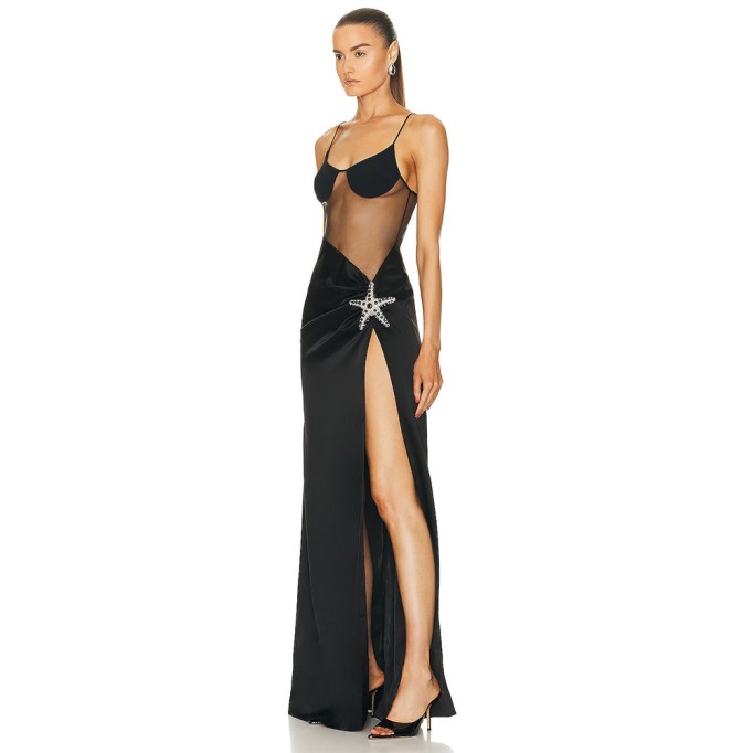 Strapless Sleeveless Sequins Maxi Bandage Dress HL9281