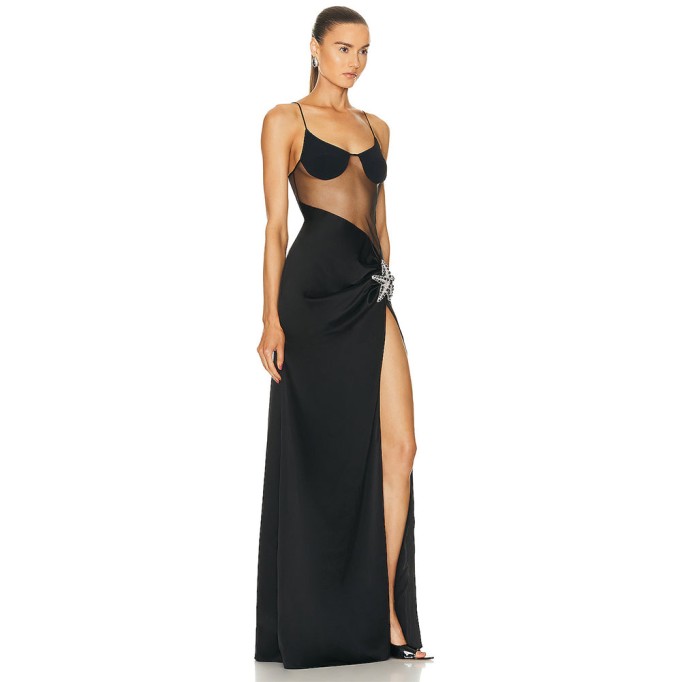 Strapless Sleeveless Sequins Maxi Bandage Dress HL9281