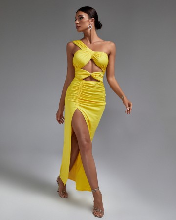 One Shoulder Side Slit Maxi Dress