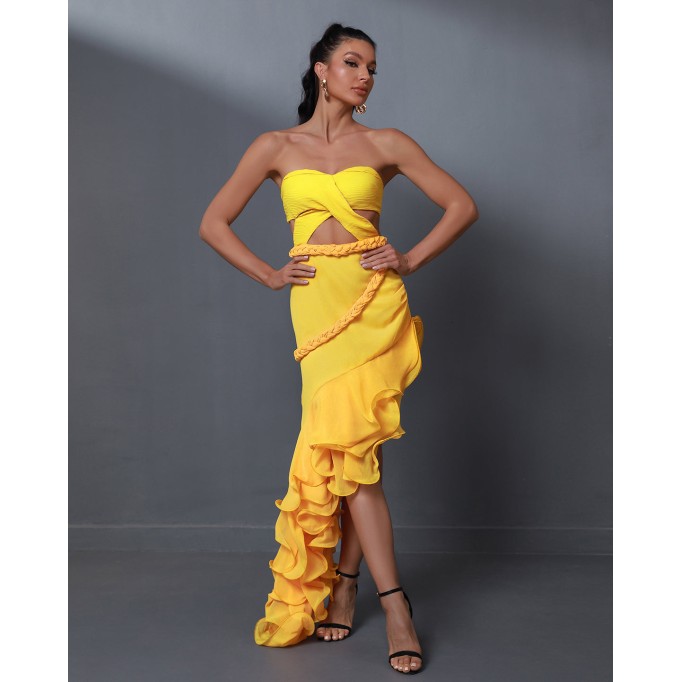 Yellow Strapless Cutout Jina Gown