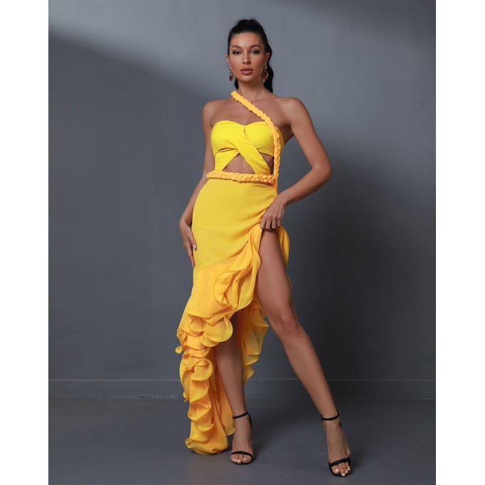 Yellow Strapless Cutout Jina Gown