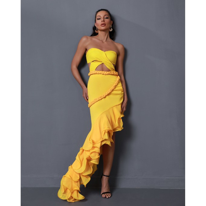 Yellow Strapless Cutout Jina Gown