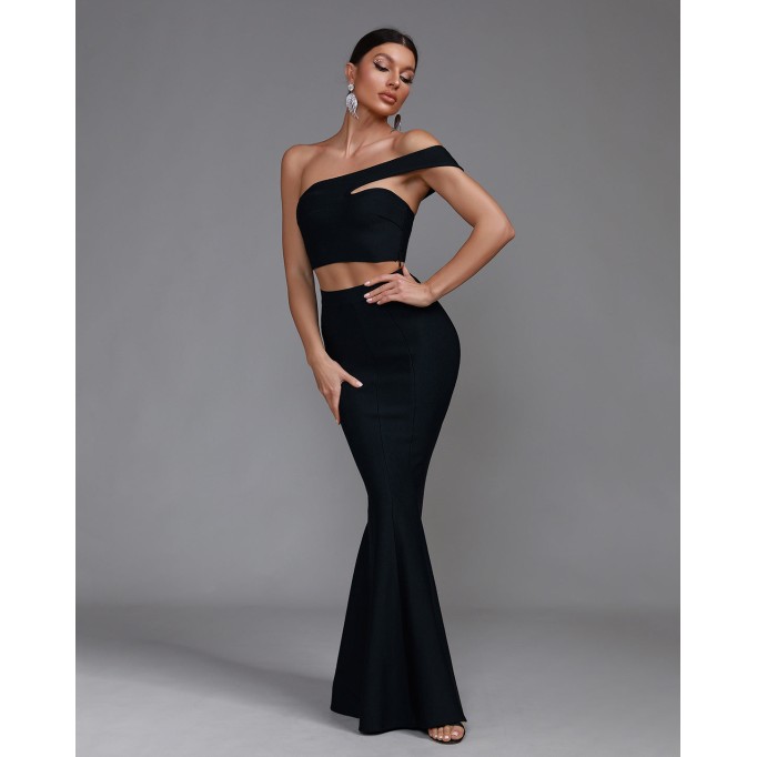 One Shoulder Crop Top & Maxi Skirt Set