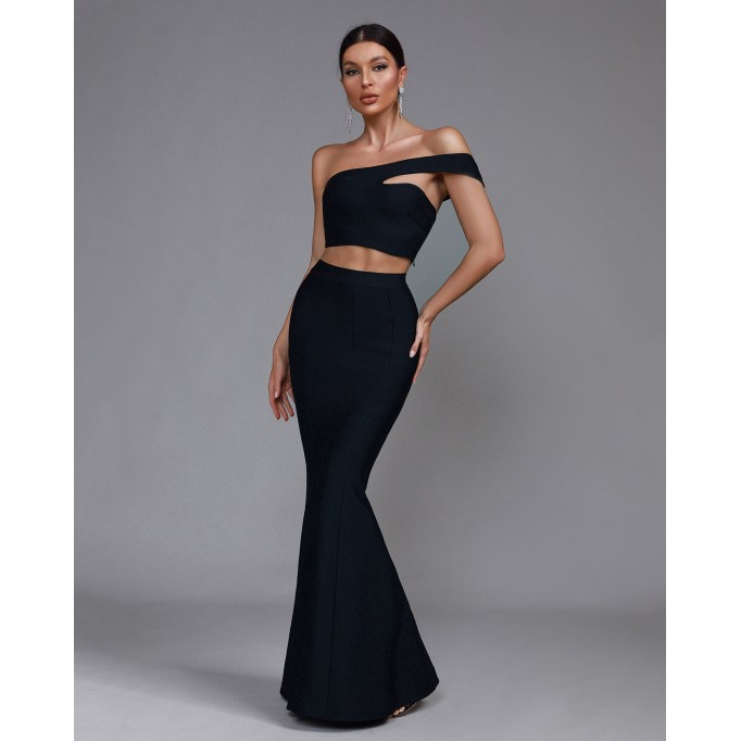 One Shoulder Crop Top & Maxi Skirt Set