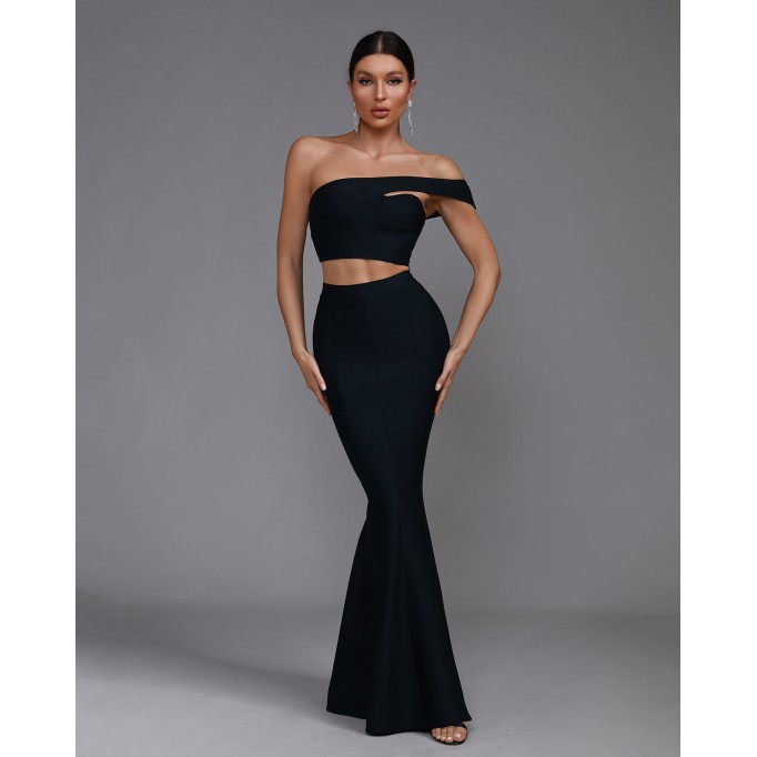 One Shoulder Crop Top & Maxi Skirt Set