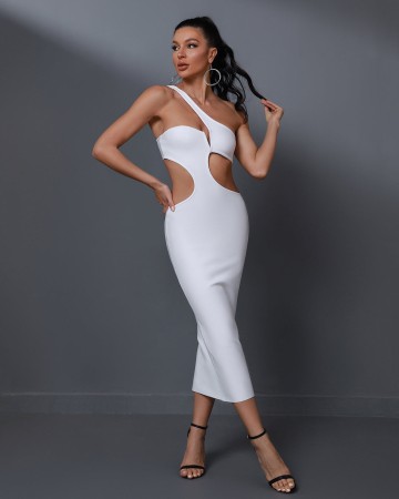 One Shoulder Cutout Midi Bandage Dress