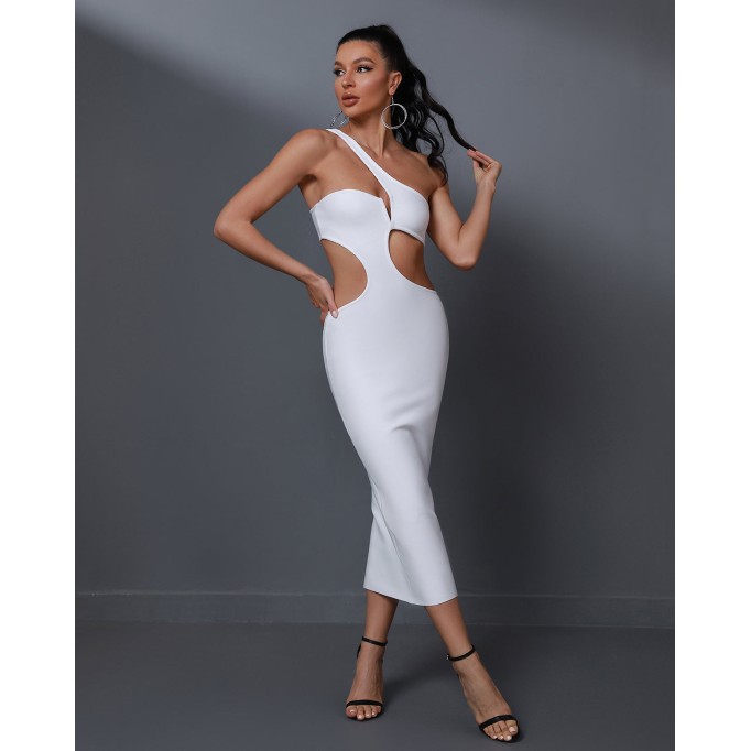 One Shoulder Cutout Midi Bandage Dress